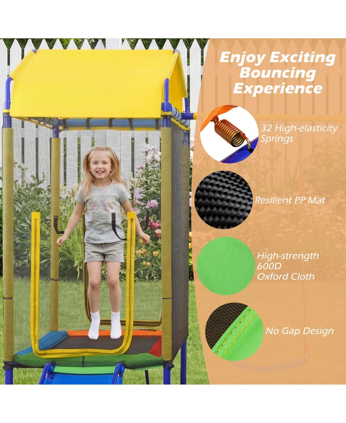 Glintex 5-in-1 Backyard Playset with 40 in Trampoline, Slide, Swing Set, 330 lb Capacity, Ages 8+