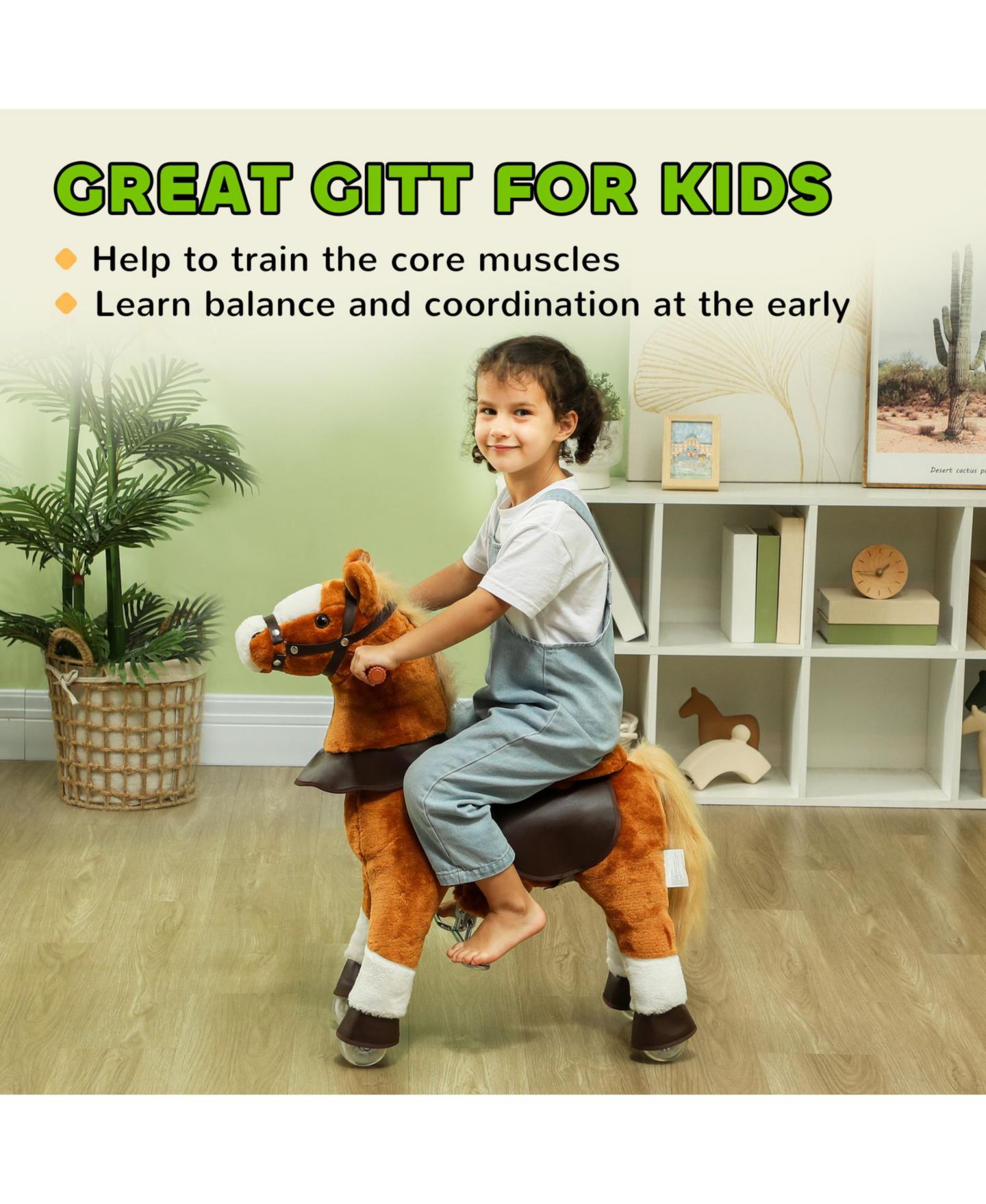 Детская мягкая игрушка Glintex Ride On Walking Horse Plush Foot-Powered Toy with Neighing Sound and 132-lb Capacity, Ages 3-5, цвет: Коричневый — фото 7