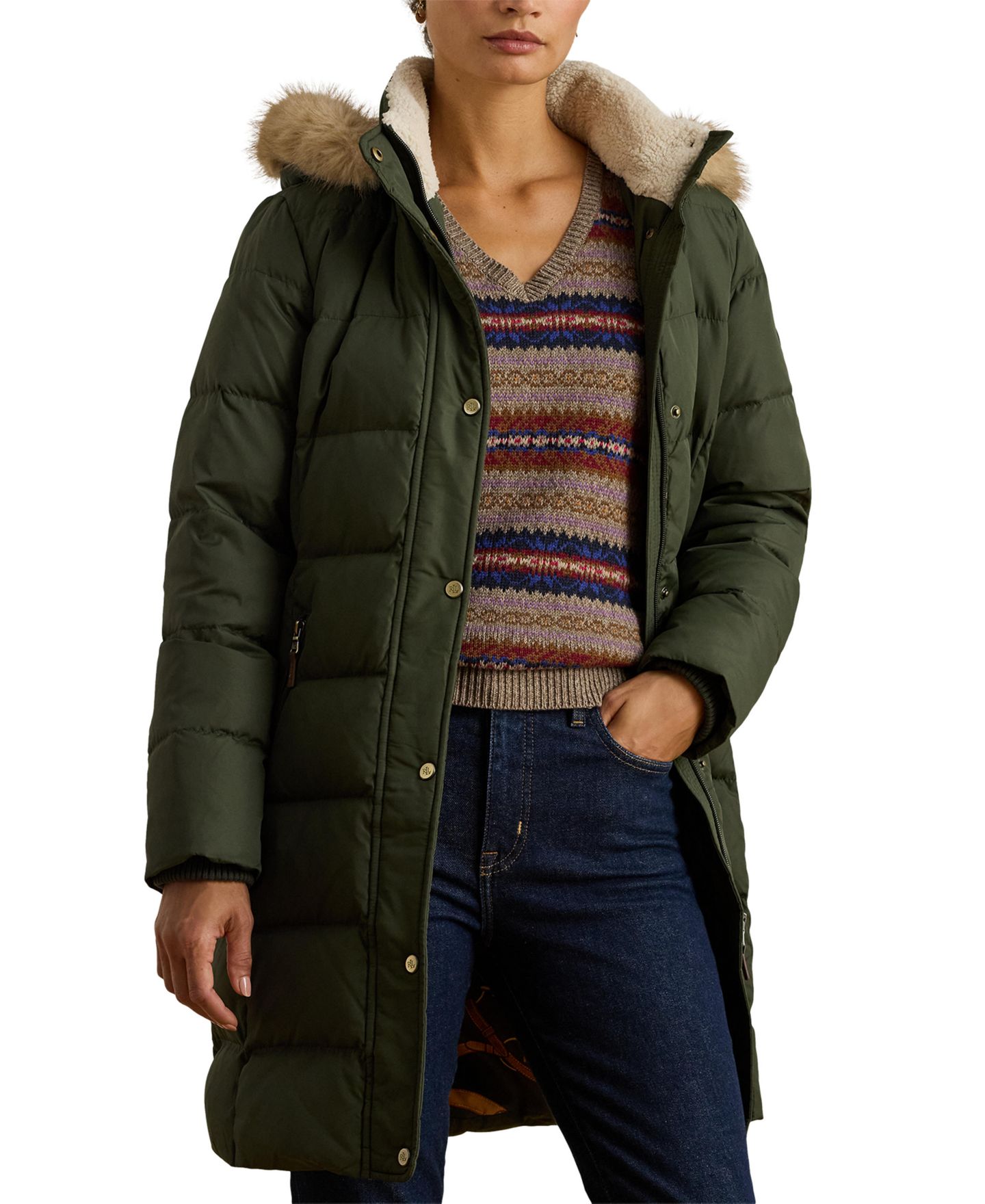 Женское пальто Lauren Ralph Lauren Hooded Down Channel-Quilted, цвет: Тёмно-зелёный — фото 2