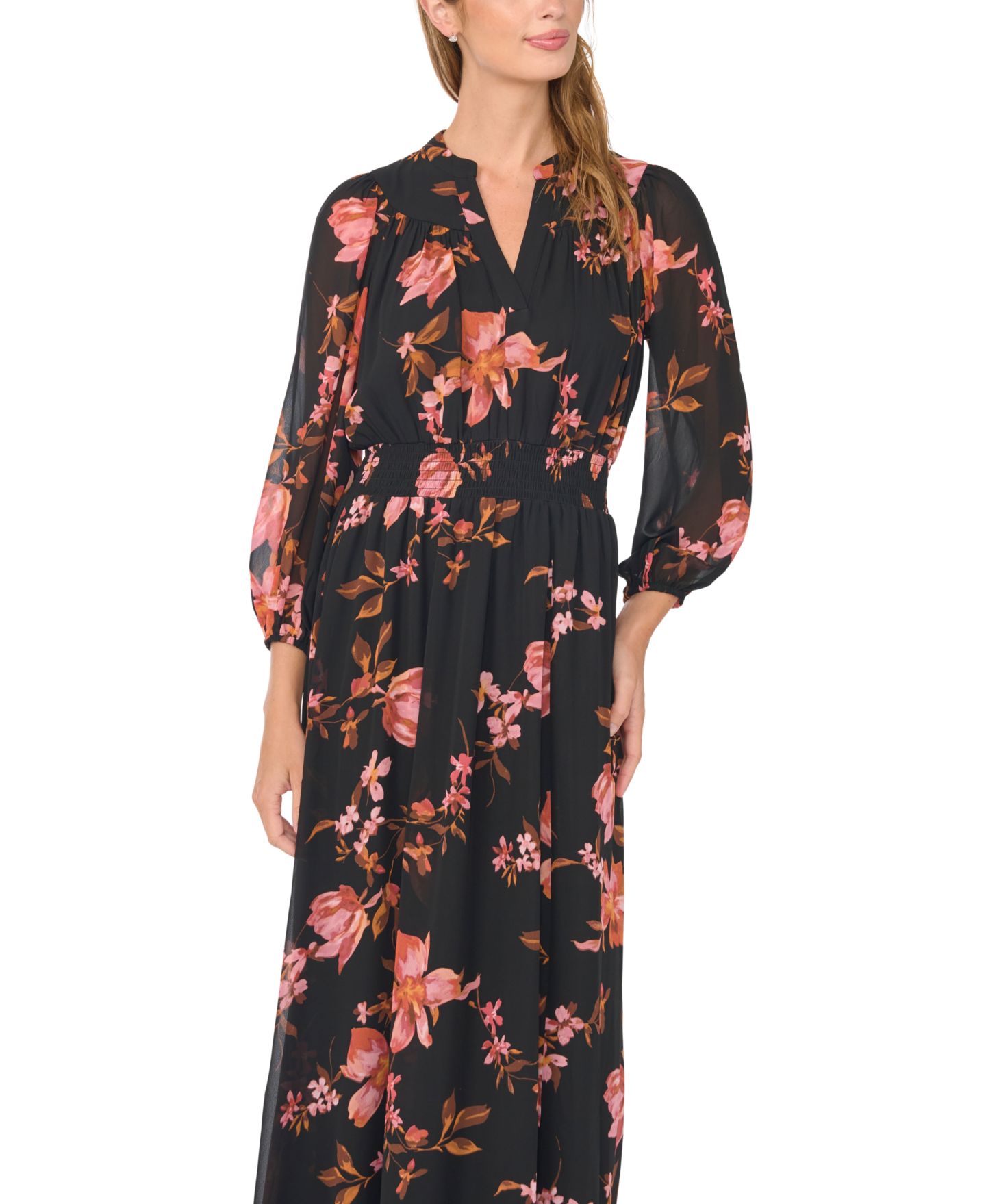 Женское платье Sam & Jess Floral-Print V-Neck Long-Sleeve Maxi, цвет: Насыщенный чёрный — фото 2