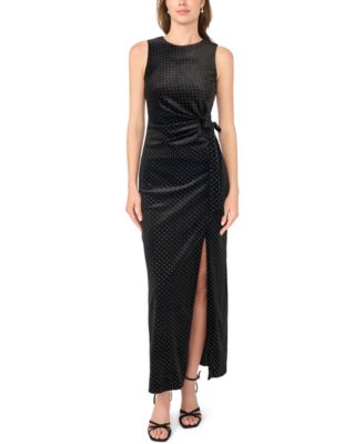 Women's Sleeveless Polka-Dot Front-Slit Maxi Dress