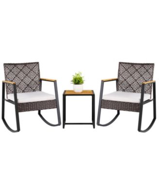 3-Piece Wicker Rocking Chair Set with WPC Coffee Table
