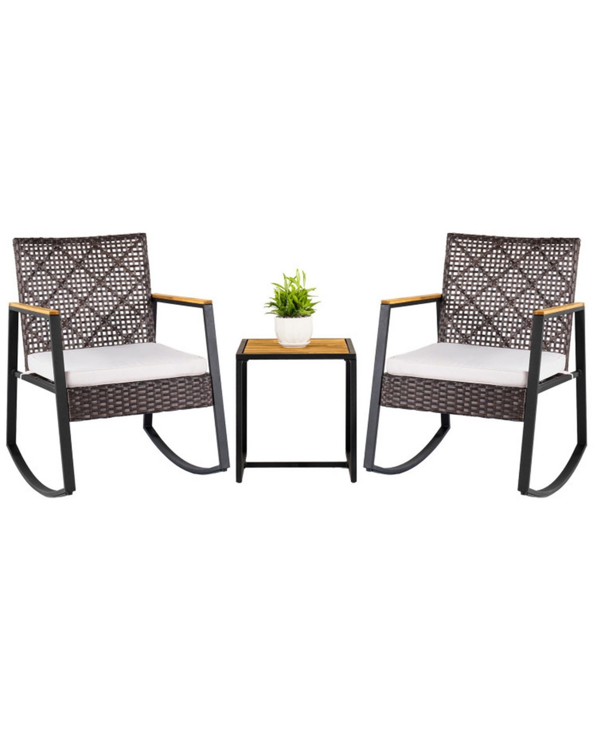 Gouun 3-Piece Wicker Rocking Chair Set with Wpc Coffee Table