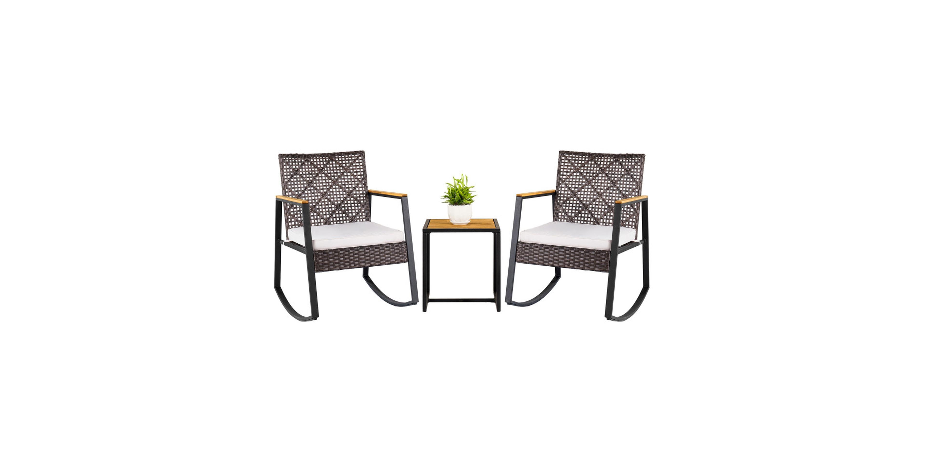 Gouun 3-Piece Wicker Rocking Chair Set with Wpc Coffee Table