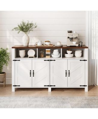 55.1" Modern Sideboard Buffet Cabinet with LED Lighting and Power Strip