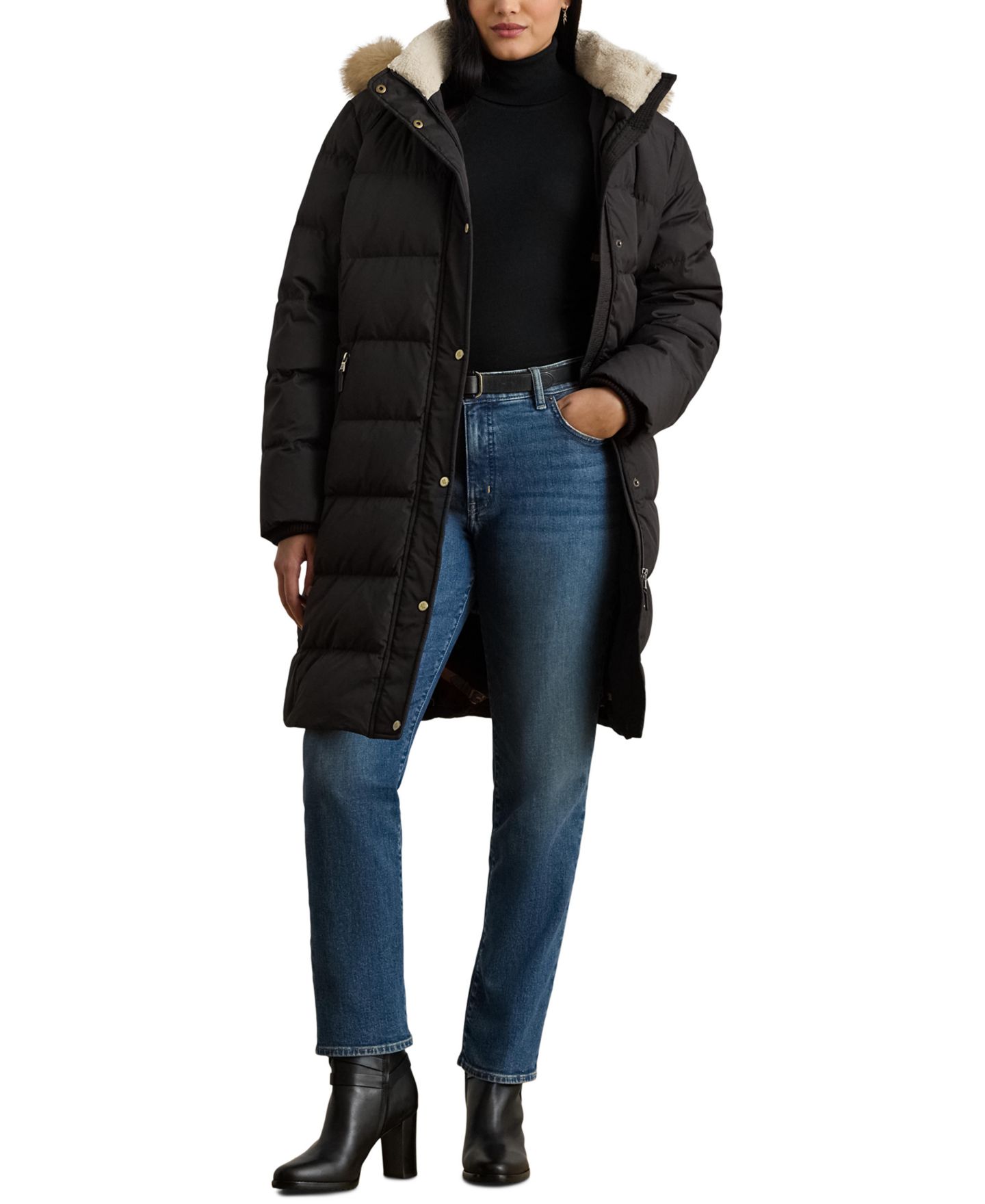 Женская куртка Lauren Ralph Lauren Faux-Fur Hooded Puffer Coat PXXS-3X, цвет: Чёрный — фото 6