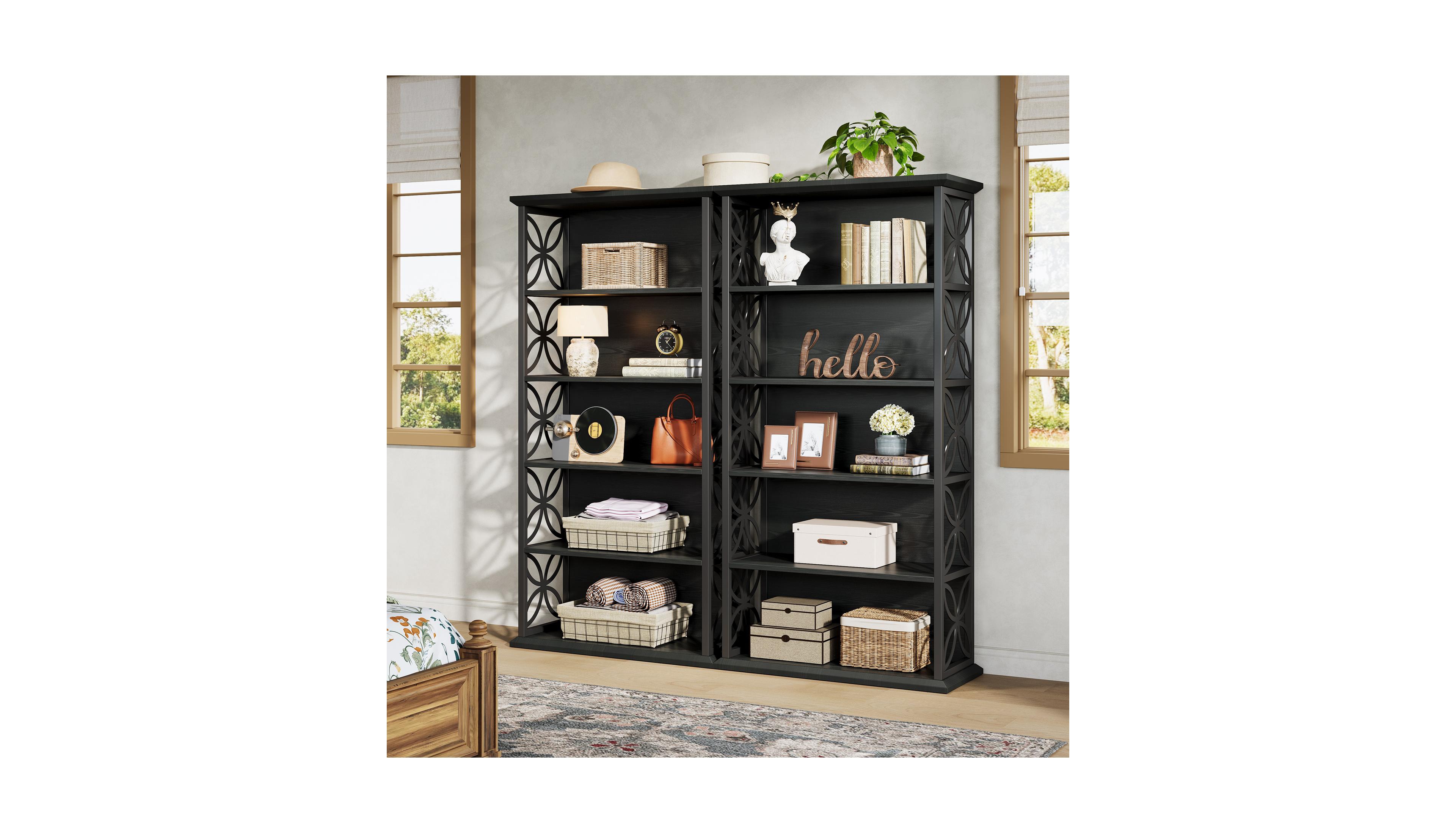 Tribesigns 6-Tier 71" Industrial Bookshelf with Metal Frame Set of 2
