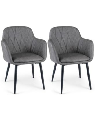 Upholstered PU Leather Kitchen Chairs Set of 2 with Curved Back and Wide Seat