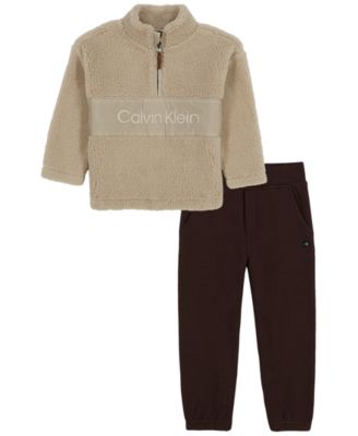 Baby Boys' Sherpa Quarter-Zip Long-Sleeve Top and Pants, 2-Piece Set