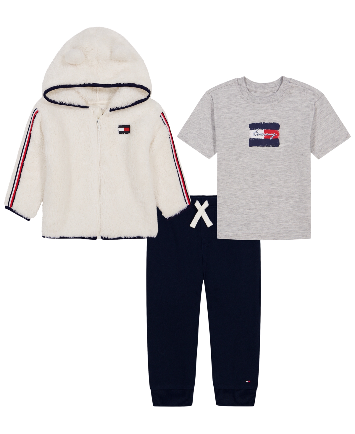 Tommy Hilfiger Baby Boys' Hooded Fleece Hoodie, T-Shirt and Jogger Pants, 3-Piece Set