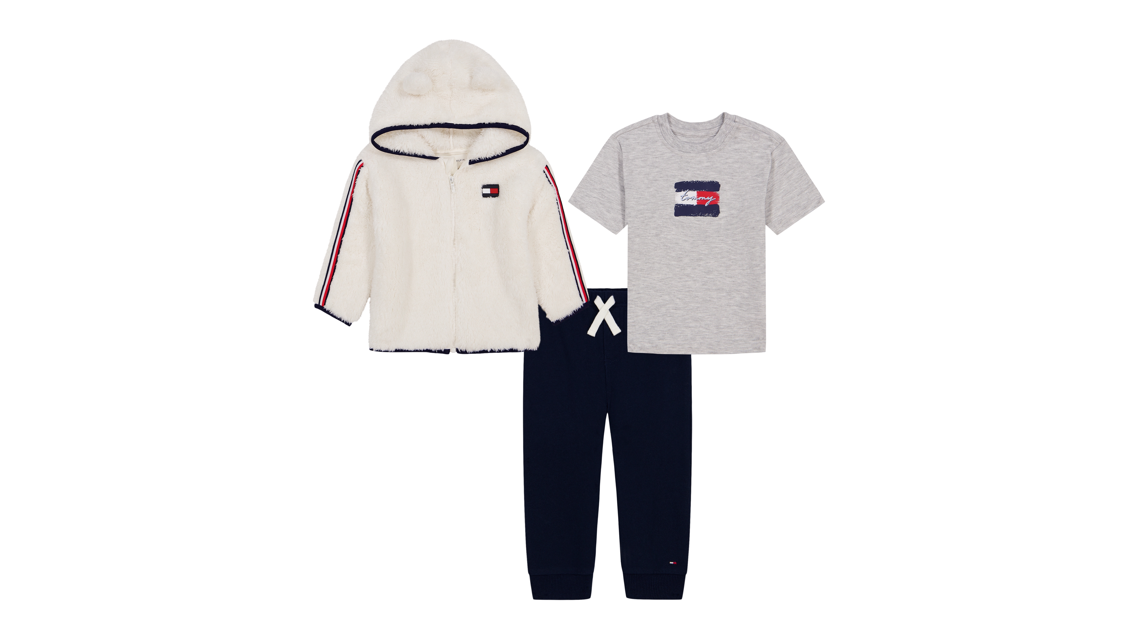 Tommy Hilfiger Baby Boys' Hooded Fleece Hoodie, T-Shirt and Jogger Pants, 3-Piece Set