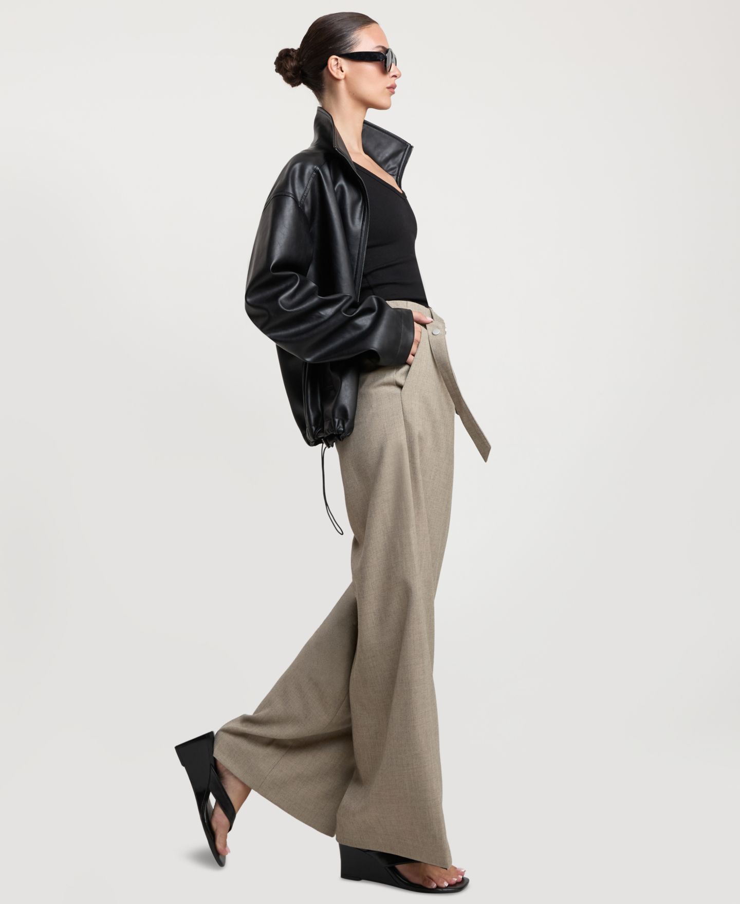 Женские брюки 4th & Reckless Eleonora Wide-Leg Pleated High-Rise, цвет: Серый — фото 5
