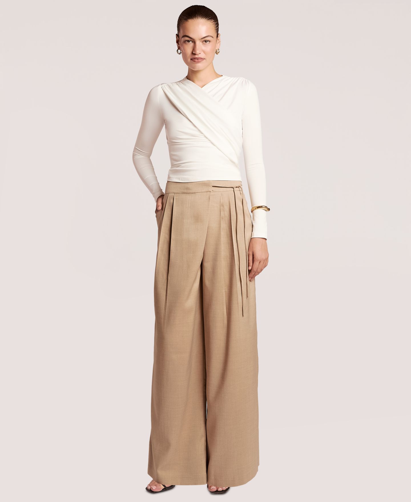 Женские брюки 4th & Reckless Beatrice Wide-Leg Pleated, цвет: Бежевый — фото 2
