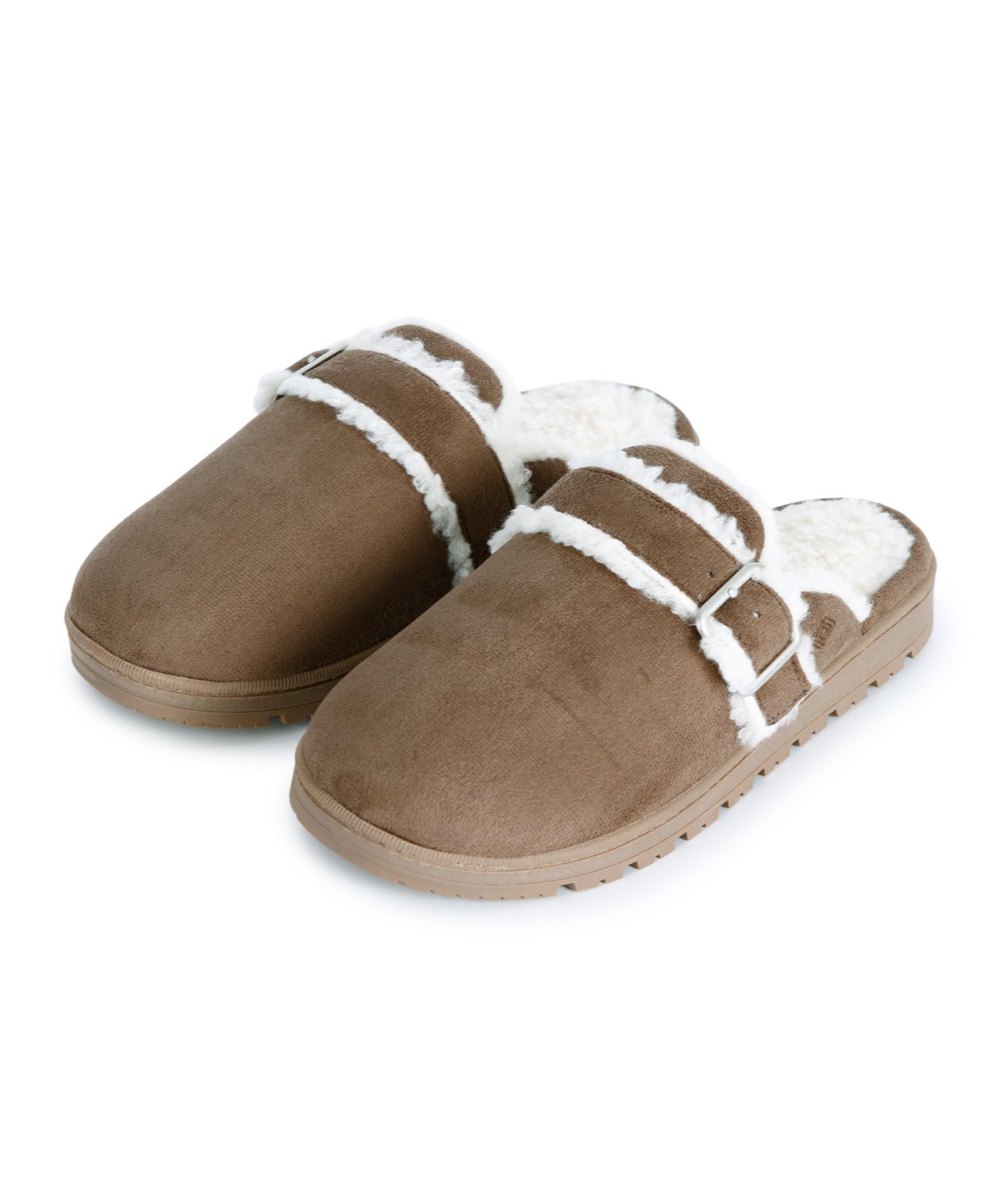 Женские тапочки Isotoner Signature Faux-Suede Buckle Scuff Memory Foam Slippers, цвет: Серо-бежевый — фото 5