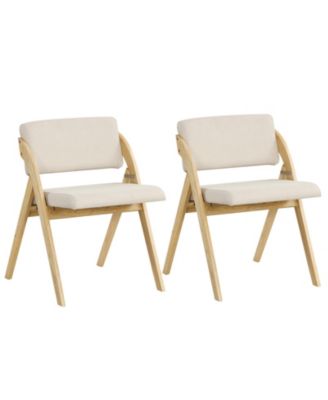 Set of 2 Folding Kitchen Dining Chairs with Rubber Wood Legs