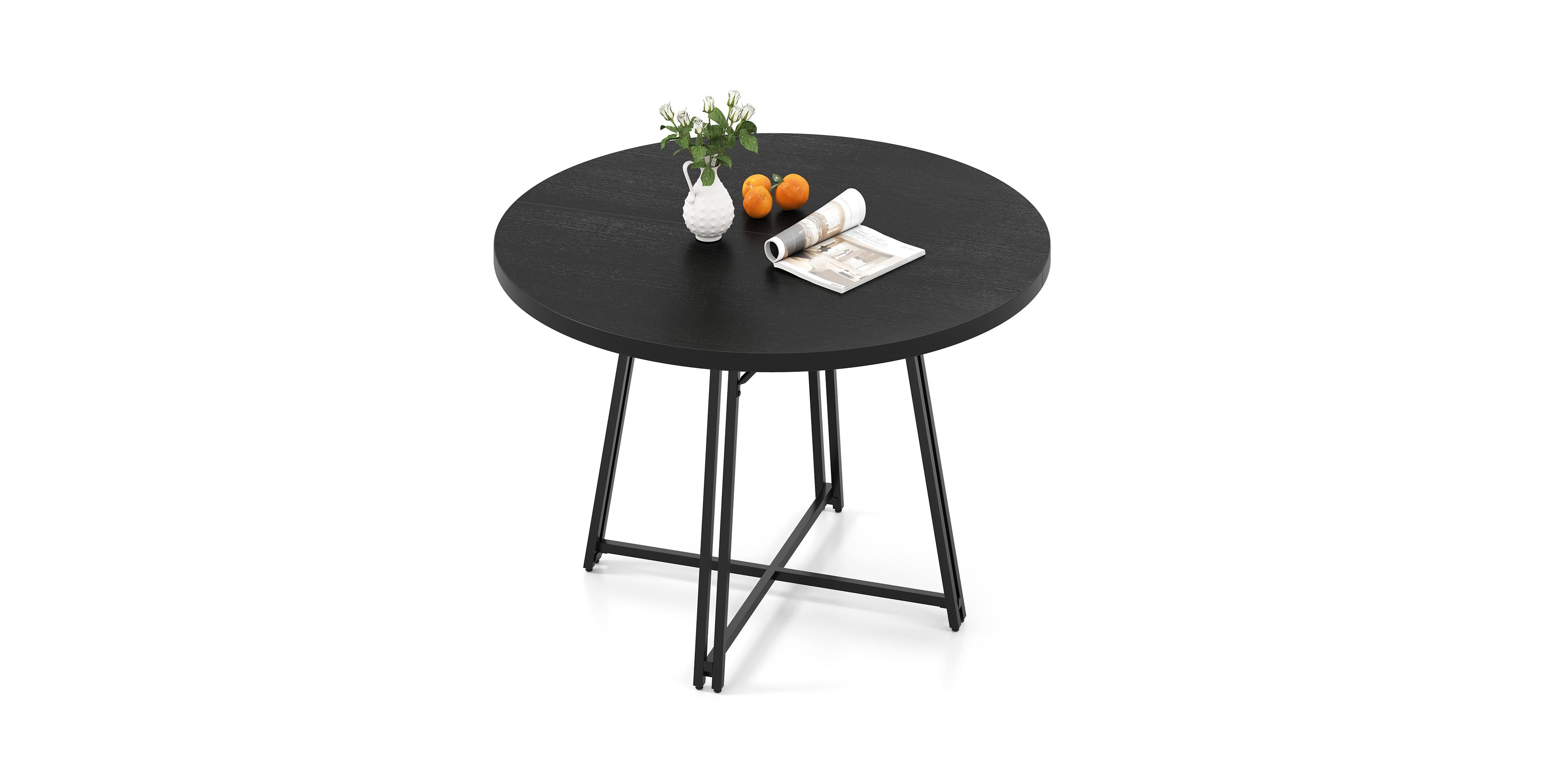 Mecale 47 Inch Dining Table for 4 6 People Round Kitchen with Cross