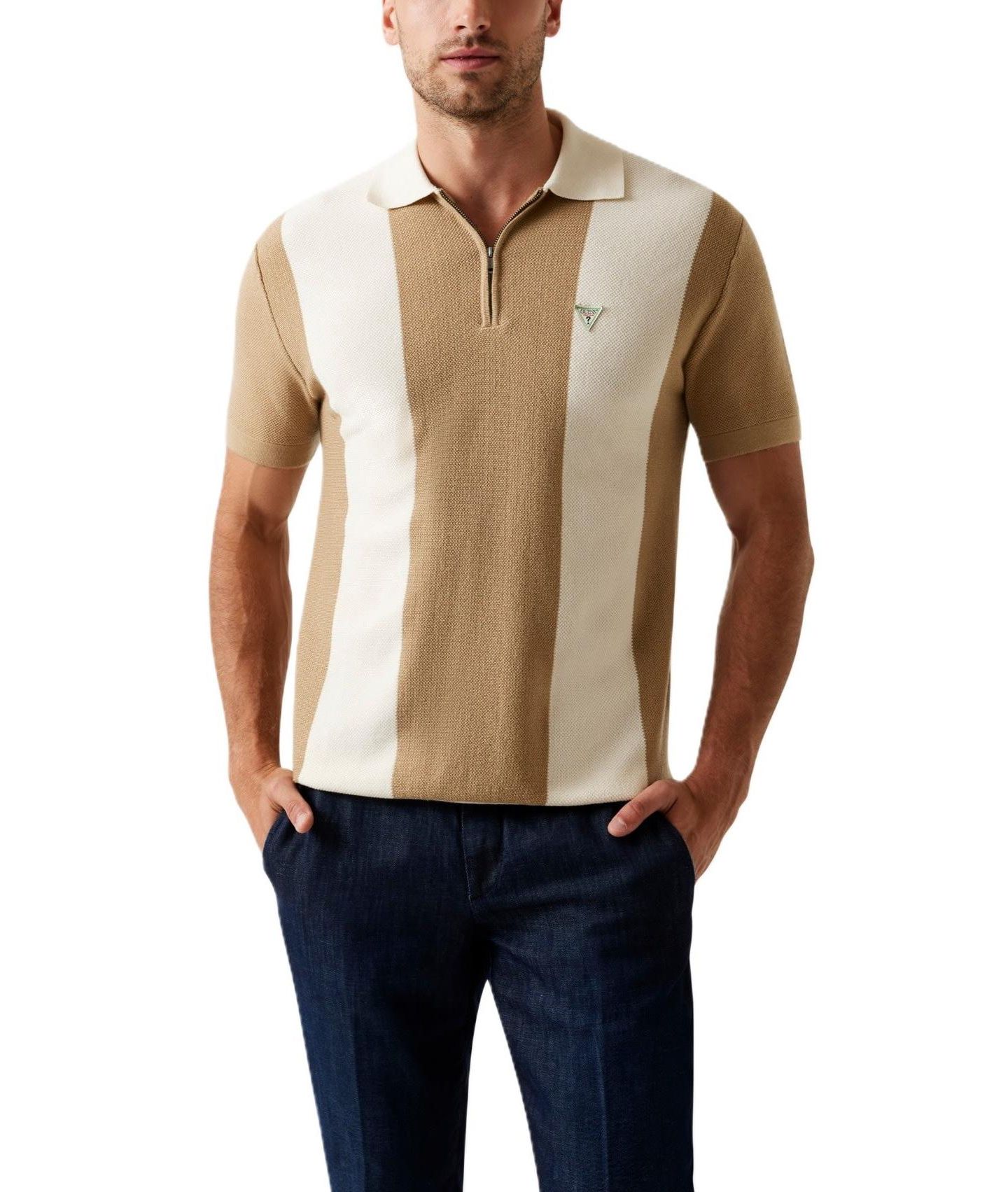 Мужские топы GUESS Humphrey Colorblocked Stripe Sweater Polo, цвет: Пустынный — фото 6