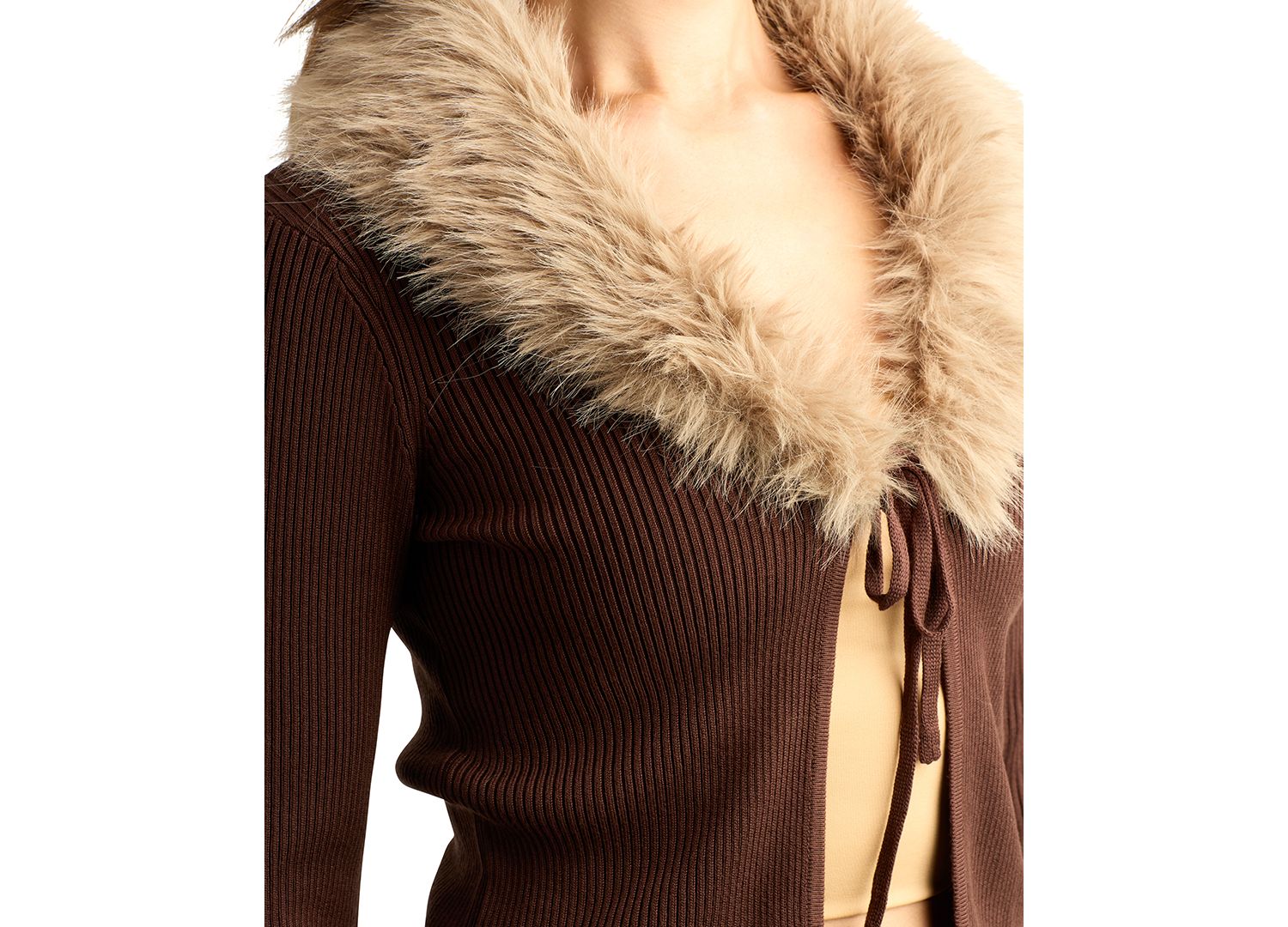 Juniors' Cropped Tie-Front Faux-Fur Cardigan Sweater