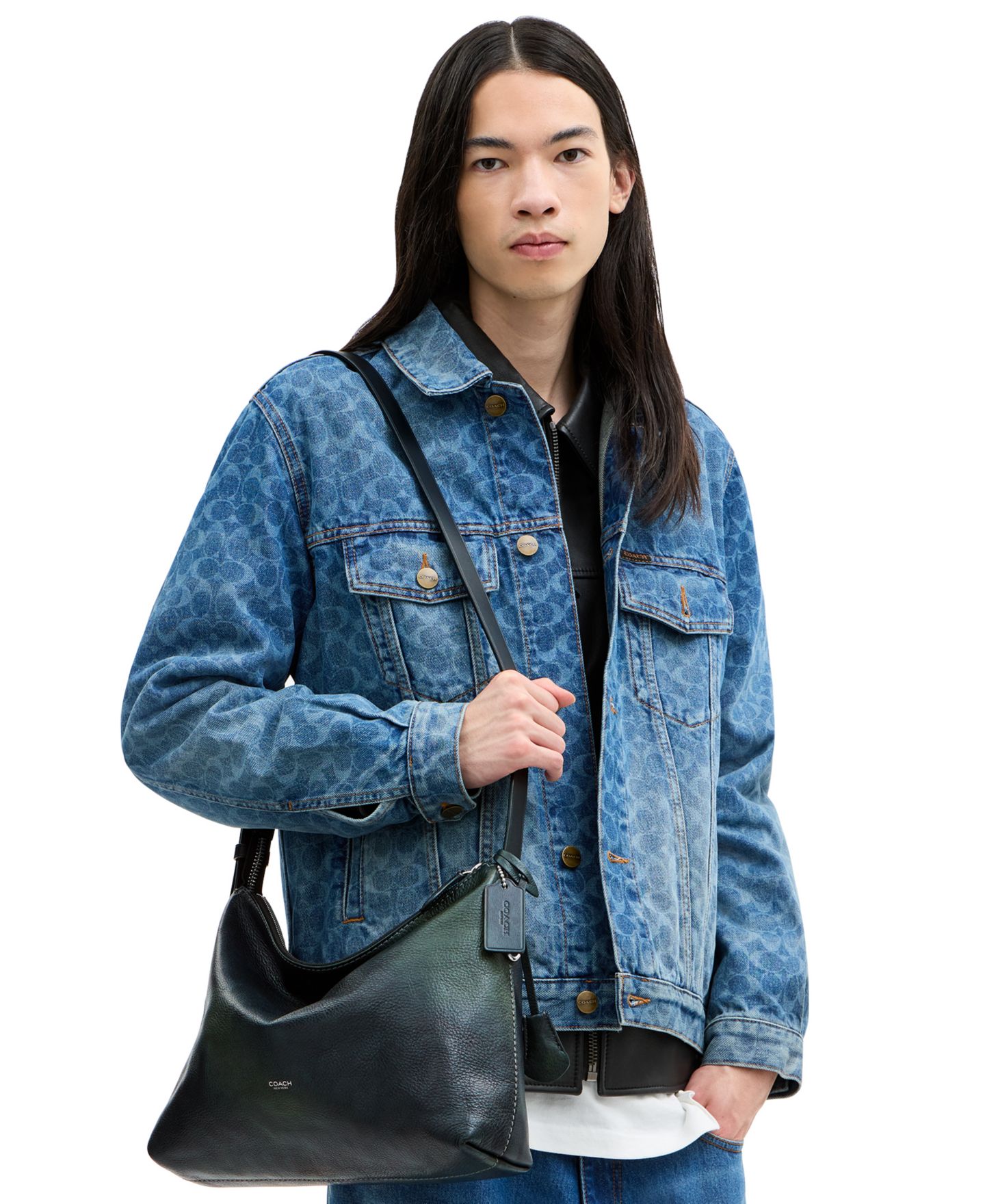 Мужская сумка Coach Mott Messenger 33 Two-Tone Leather Laptop-Compatible Messenger, цвет: Чёрный / Зелёный — фото 6