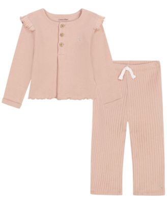 Baby Girls' Ruffle-Trim Long-Sleeve Top and Wide-Leg Pants, 2-Piece Set