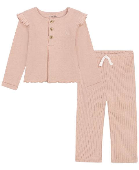 Calvin Klein Baby Girls' Ruffle-Trim Long-Sleeve Top and Wide-Leg Pants, 2-Piece Set, цвет: Розовый туманный
