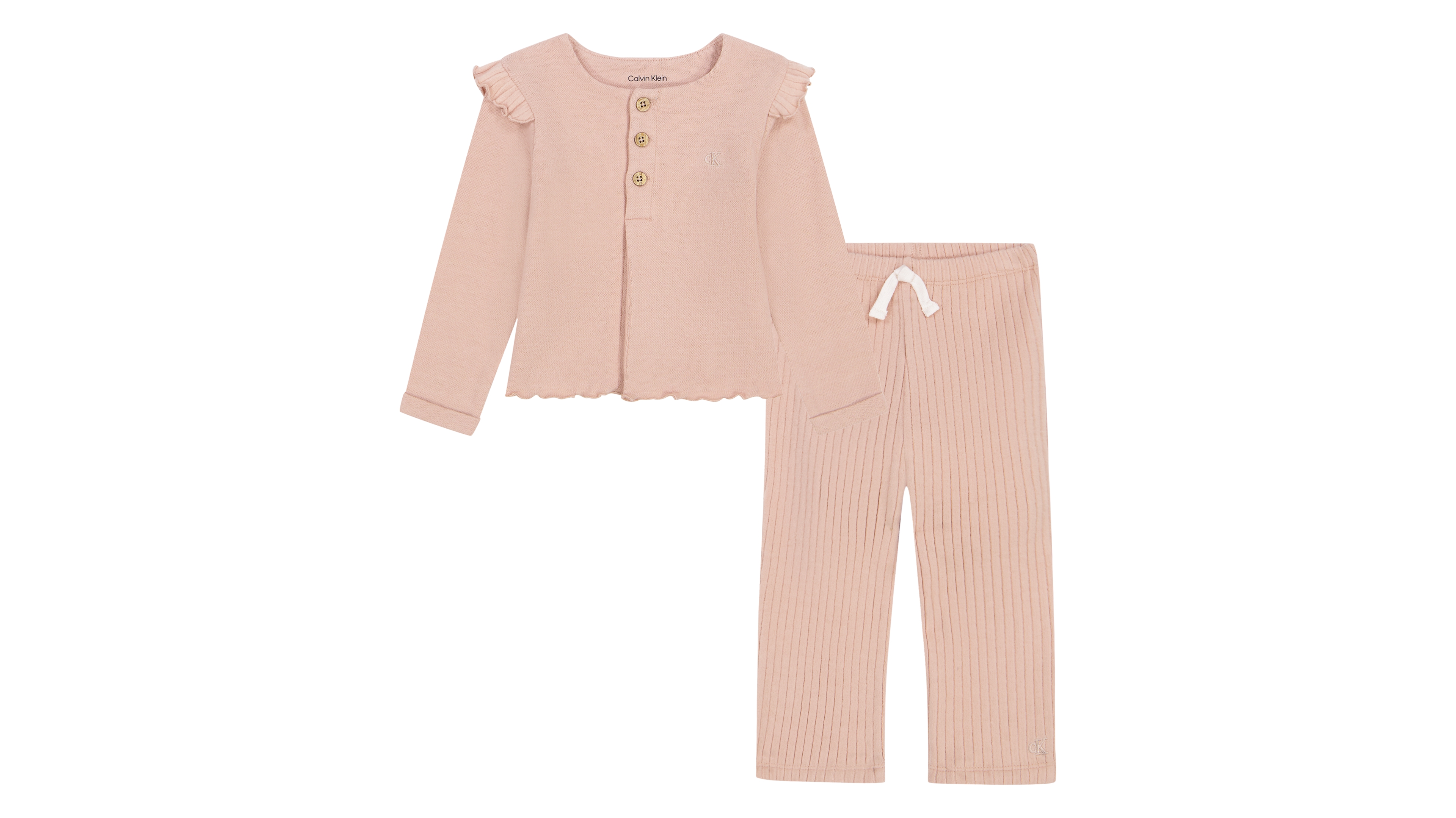Calvin Klein Baby Girls' Ruffle-Trim Long-Sleeve Top and Wide-Leg Pants, 2-Piece Set