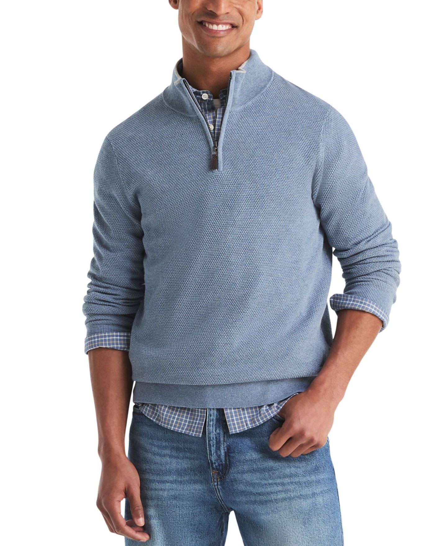 Мужской свитер Nautica Quarter-Zip Mock Neck Classic-Fit, цвет: Глубокий меланжевый — фото 1