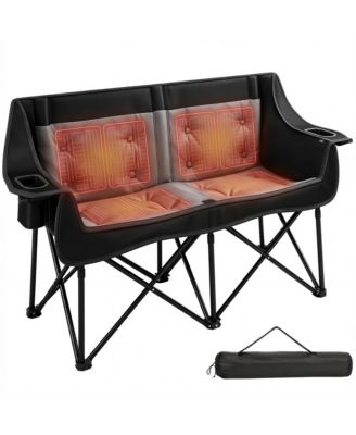 Heated Double Camping Chair, Folding Portable Camp Loveseat,