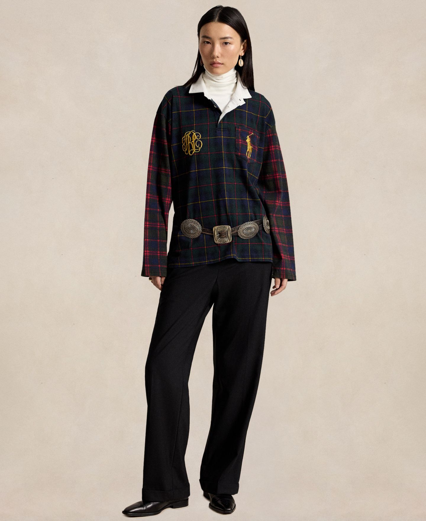 Женский топ Polo Ralph Lauren Long-Sleeve Rugby Collar Plaid Rugby Jersey, цвет: Клетчатый разноцветный — фото 2