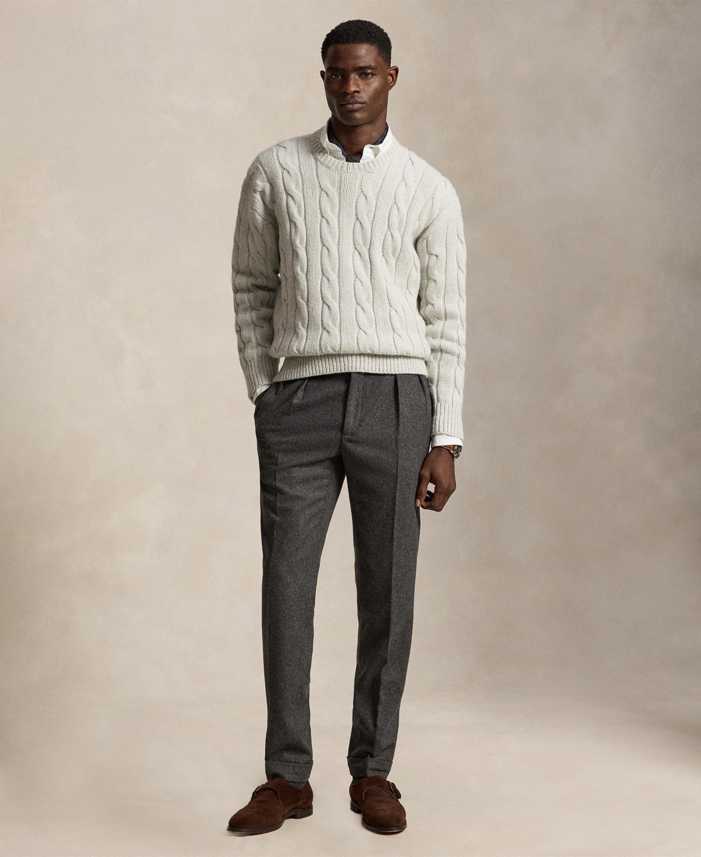 Мужской свитер Polo Ralph Lauren Relaxed-Fit Cable-Knit, цвет: Серый меланжевый — фото 2