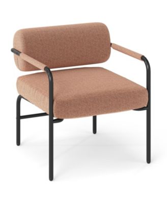 Velvet Upholstered Accent Chair with Cylindrical Backrest and Metal Armrests