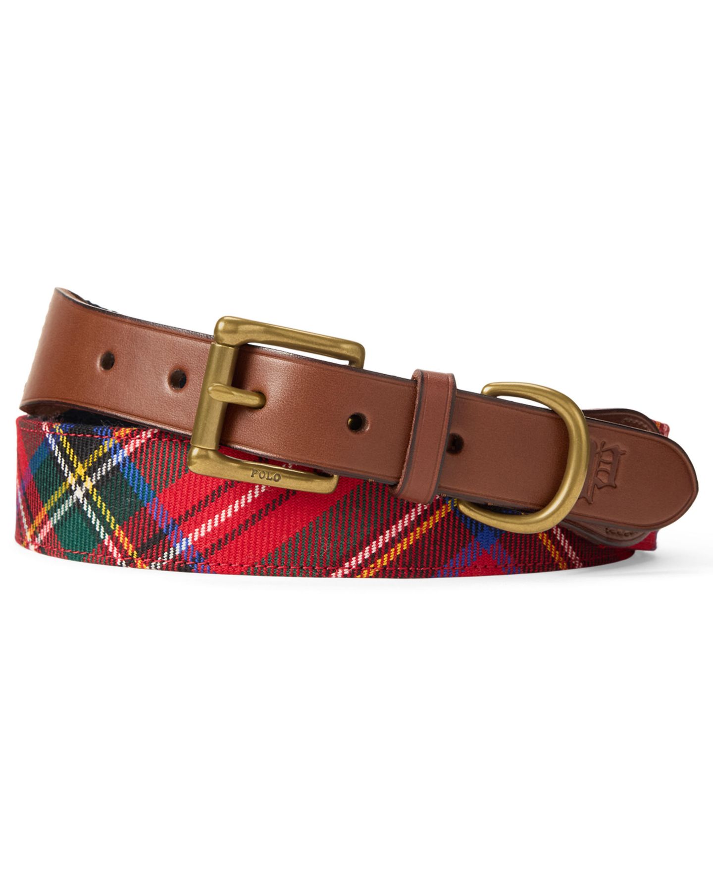 Мужской ремень Polo Ralph Lauren Leather-Trim Tartan Wool Belt, цвет: Красный — фото 1