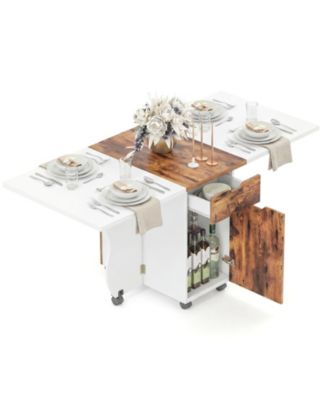 Folding Dining Table 3 in 1 Space Saving Drop Leaf Kitchen Table with Lockable Wheels