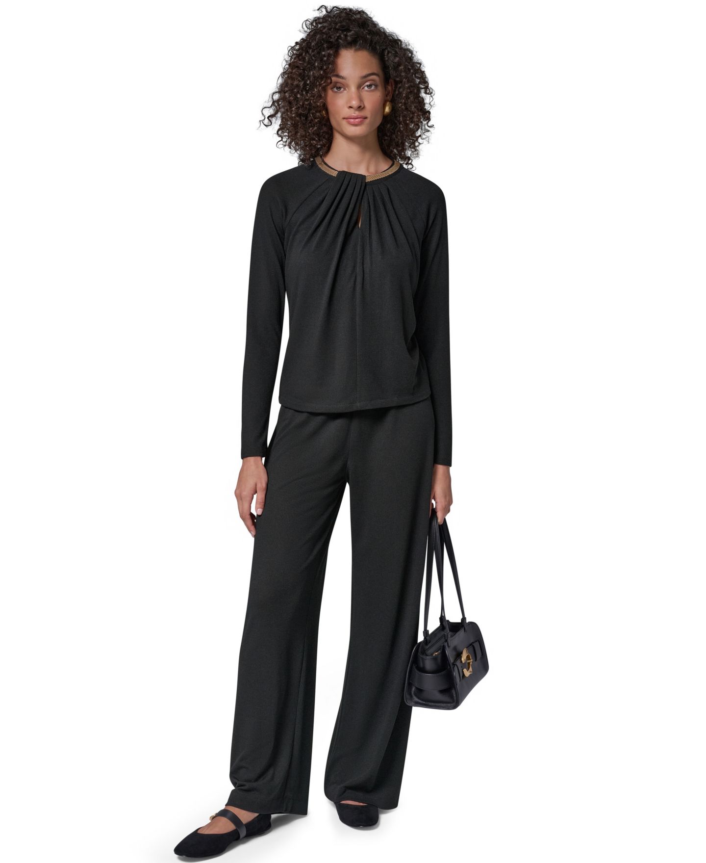 Женский пуловер Donna Karan New York с рукавами реглан и вырезом-капелькой, цвет: Чёрный — фото 12