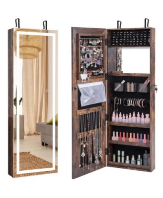 Mirrored Jewelry Armoire with Full Length Mirror and 2 Internal LED Lights