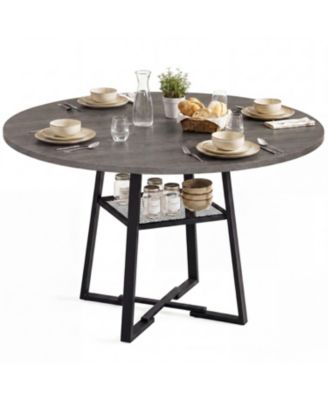 Round Dining Table for 4-6 with Storage Shelf and Metal