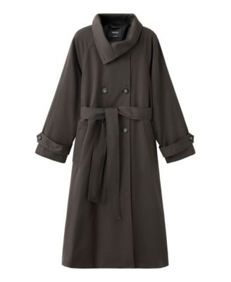 Women's Long Belted Funnel-Neck Trench Coat