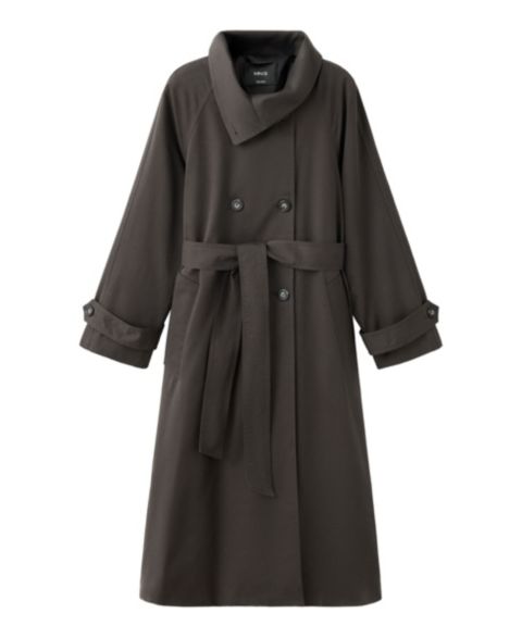 Женское пальто Mango Long Belted Funnel-Neck Trench, цвет: Шоколадный