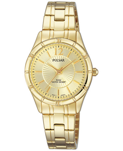 Pulsar Women's Easy Style Gold-Tone Stainless Steel Bracelet Watch 28mm PH8258