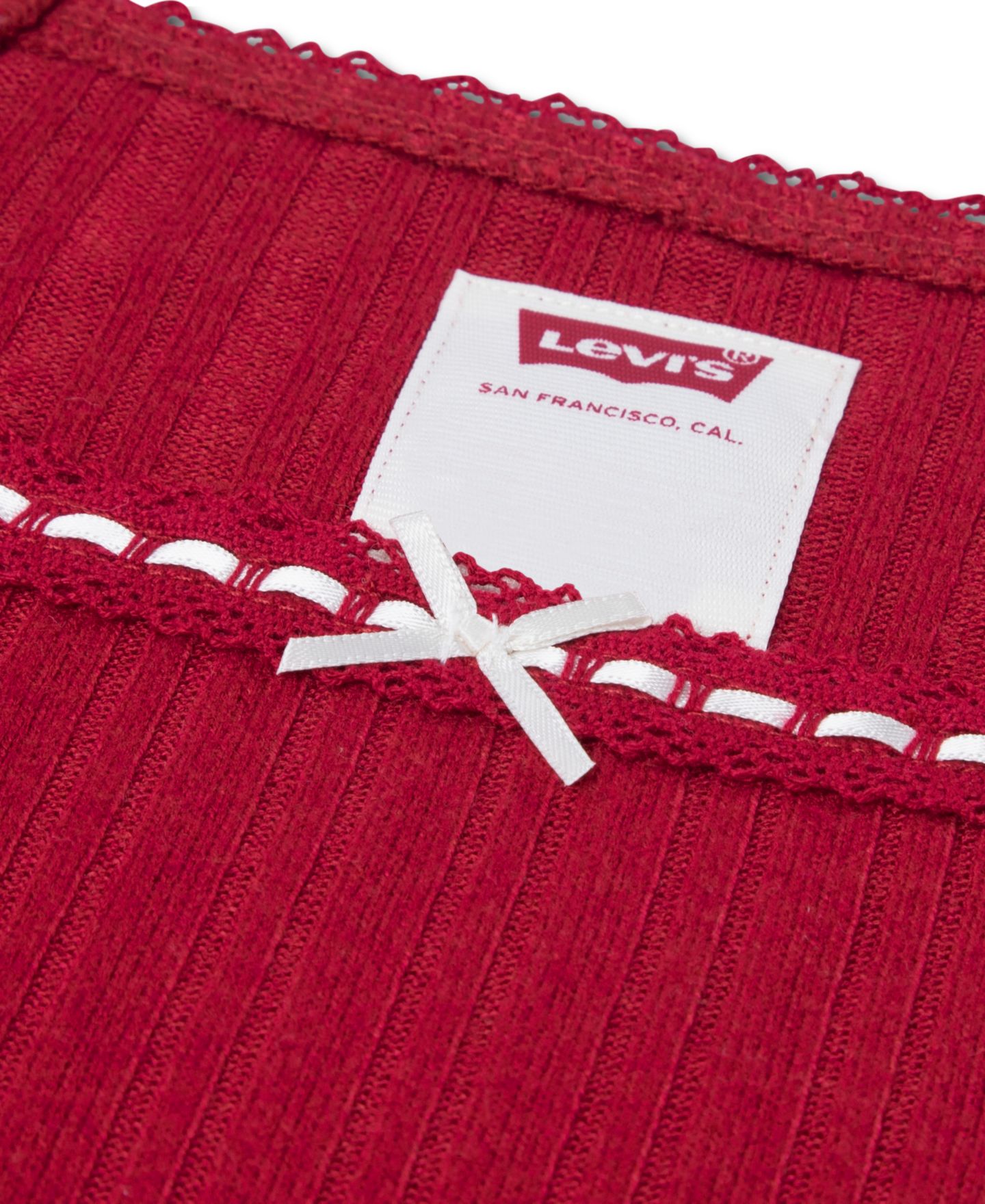 Топ Levi's Bell-Sleeve Square-Neck Ribbed-Knit Top для девочек, цвет: Глубокий бордово-красный — фото 3