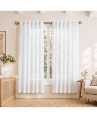 Linen Blend Light Filtering Curtains for Living Room (2 Panels)