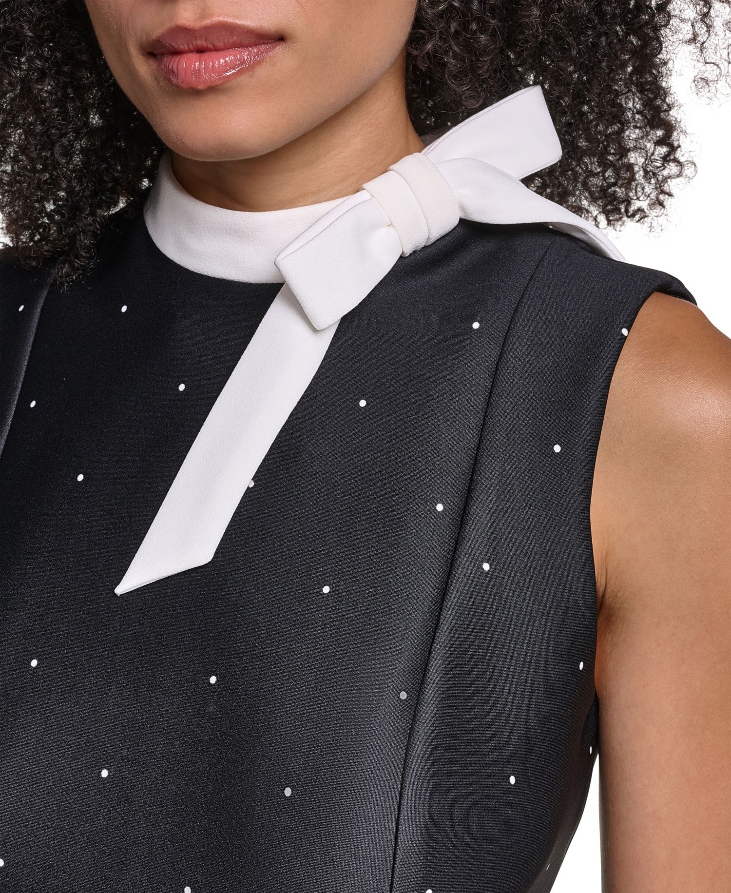 Women's Polka-Dot Scuba Contrast Neck Bow Dress