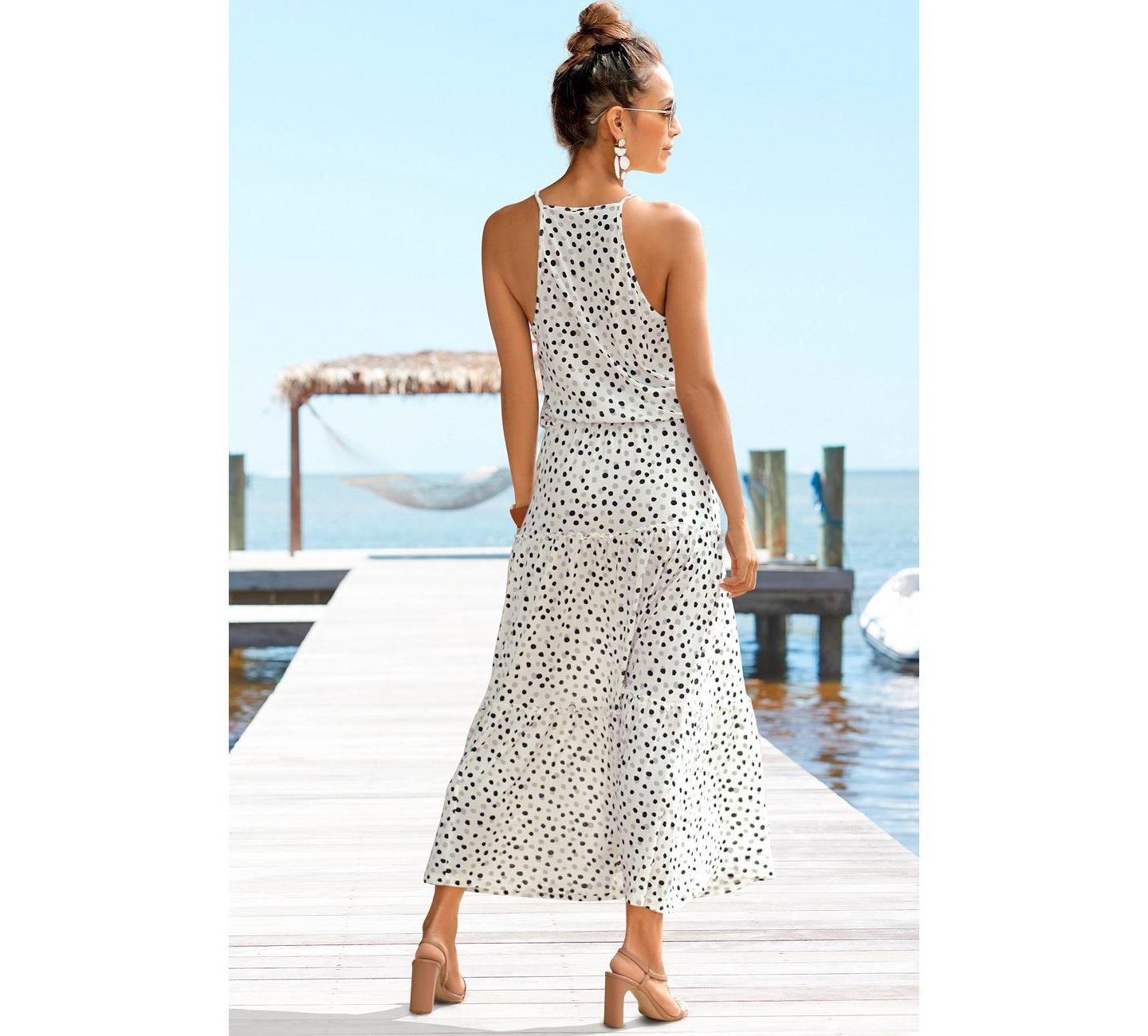 Женское платье Lascana Polka-Dot Tiered High-Neck Maxi, цвет: Белый разноцветный — фото 4