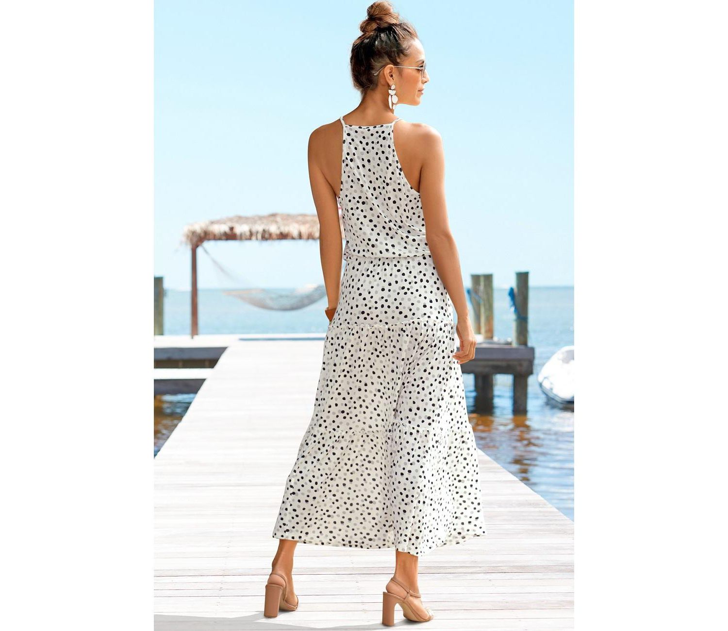 Women's Polka-Dot Tiered High-Neck Maxi Dress