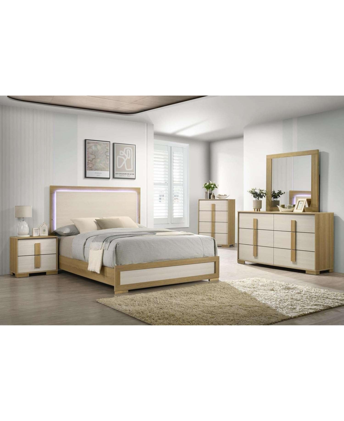 Kings Brand Furniture 6-Piece Bedroom Set - Queen Size Bed with Dresser, Mirror, Chest and 2 Nightstands