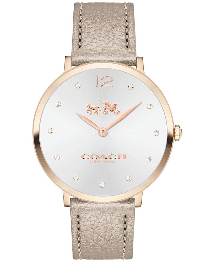 COACH Women s Slim Easton Champagne Leather Strap Watch 35mm