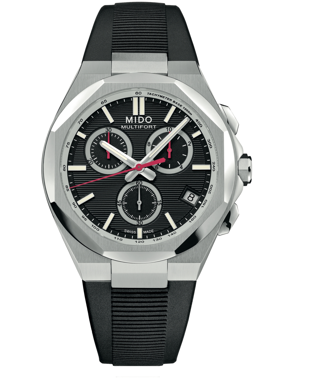 Mido Men's Swiss Quartz Multifort 8 Chronograph Black Rubber Strap Watch, 42mm