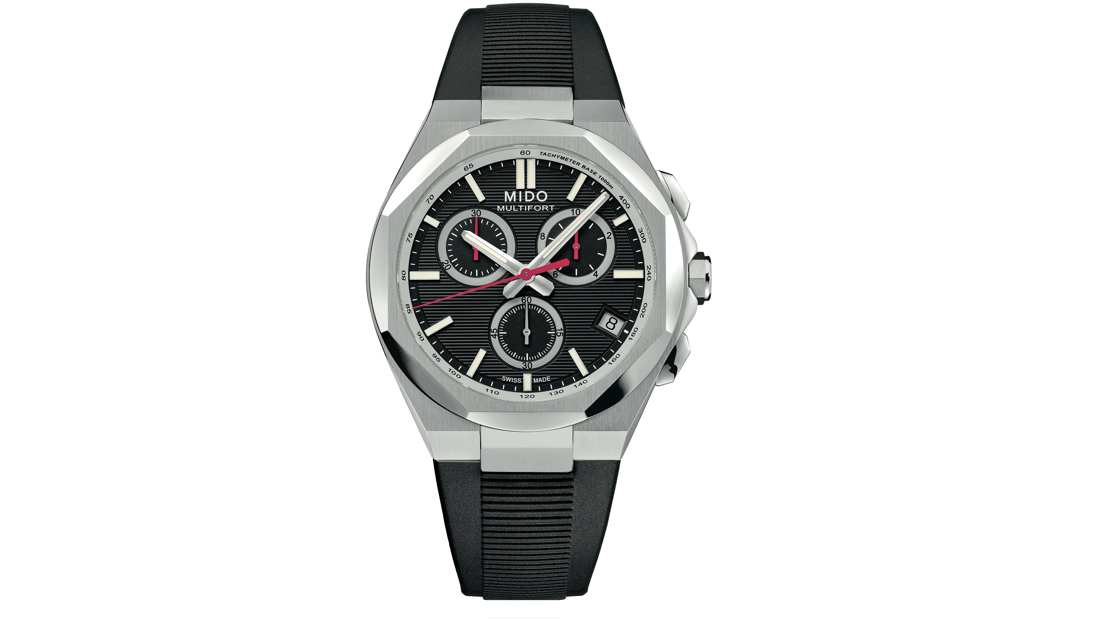 Mido Men's Swiss Quartz Multifort 8 Chronograph Black Rubber Strap Watch, 42mm