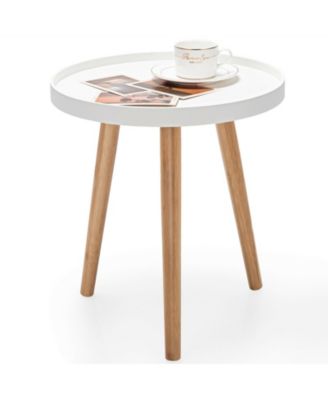 Mid Century Modern Round Side Sofa Coffee Table with Wooden Tray