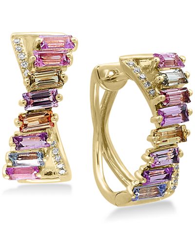 EFFY® Watercolors Multi-Sapphire (2-5/8 ct. t.w.) and Diamond Accent Hoop Earrings in 14k Gold